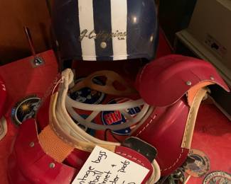 #142 vintage Boys Blue Football Helmet and Shoulder Pads $30.00