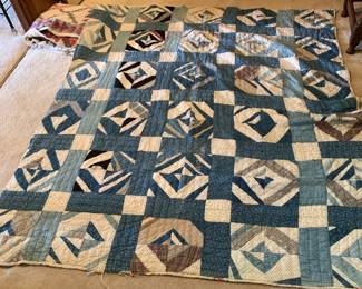 #145 Blue/White on point Triangles As is Holes & Tears - 66x76 $25.00