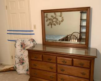 #123 Sumter Dresser w/8 Drawers & Mirror - w/glass protect top - 56x20.5x32 Mirror - 42x33 You Move Downstairs $125.00