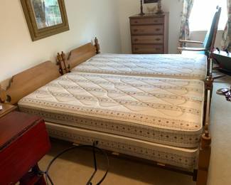 #12 Maple twin bed frame with mattresses $200.00