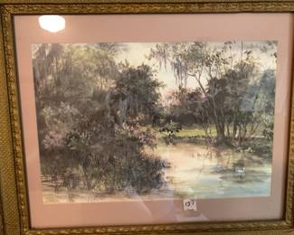 #157 Vintage Gold Framed Watercolor of Ducks in Water - 30x25 $75.00