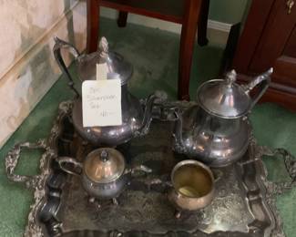 #217 5 Piece silver plate tea set $40.00