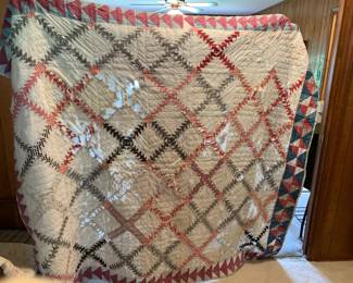 #144 Flying Geese Quilt - 78x64 - As is Several Holes and Tears $20.00