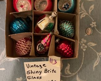#113 Vintage Shiny Brite Glass Ornaments - 12 pieces $50.00