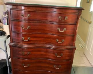 #60 Drexel Curved Front Chest of 6 Drawers - w/glass protect Top - 36x21x52 - (as is finish) $225.00