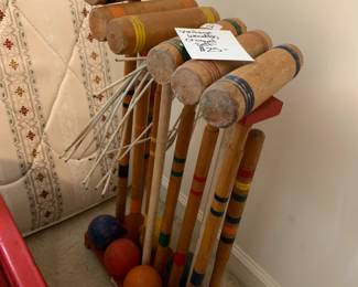 #156 Vintage Wooden Croquet Set $25.00