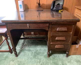 #52 Antique Wood Desk w/4 drawers (as is finish) - 42x30x30 w/glass protect top $45.00