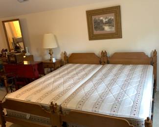 #12 Maple twin bed frame with mattresses $200.00
