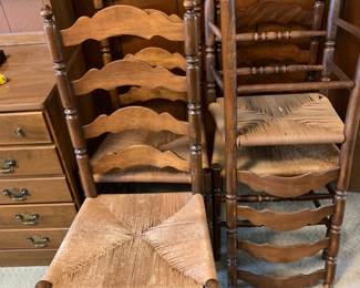 #74 Set of 4 Dining Wood Chairs w/rushing Seats and ladder Back $100.00