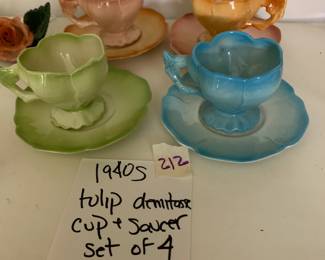 #212 1940s Tulip Demitasse Cup and Saucer Set of 4 $30.00
#213 1940s Tulip Demitasse Cup and Saucer Set of 4 $30.00