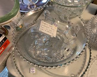 #105 Imperial Candlewick Glass Punch Bowl w/underplate and 12 cups w/Glass Ladle $50.00