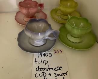 #212 1940s Tulip Demitasse Cup and Saucer Set of 4 $30.00
#213 1940s Tulip Demitasse Cup and Saucer Set of 4 $30.00