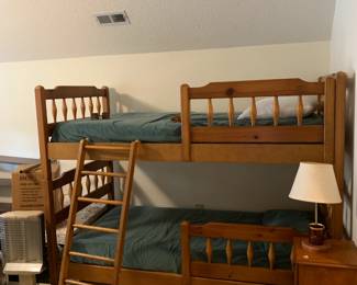 #21 maple bunk/twin beds with ladder, mattress, and 4 top post to unstack bunkbed $200.00