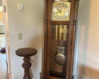Turned wood plant stand and Grandfather Clock
