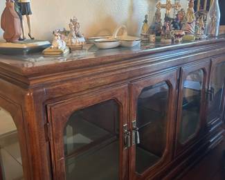 Vintage Asian Style Low Curio Cabinet / Console Table. Lighted.