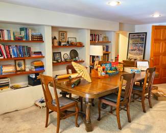 Antique dining room table with 6 chairs.