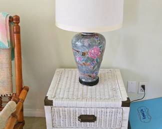 White wicker side tables