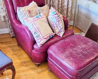 Well loved leather chair & ottoman