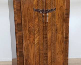 Art Deco walnut wardrobe with key