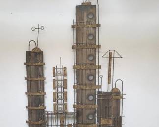 Peter Pepper Products brass brutalist cityscape sculpture, wall decoration