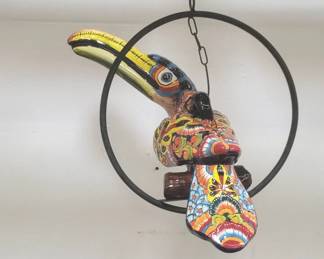 Talavera ceramic hand painted toucan hanging art decoration