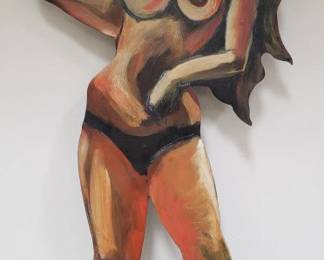 Phil Morrell hand painted wood nude woman decoration