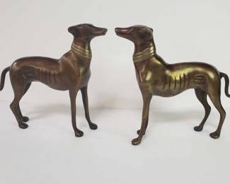 Pair of bronze greyhound dog figurines