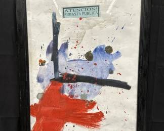 Framed pen signed mixed media abstract on paper