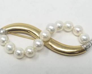 14k gold, pearl & diamond pin