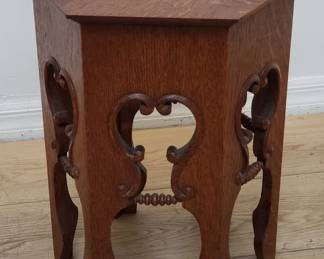 Antique tiger oak taboret  table