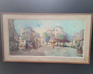 mid century modern oil on canvas painting