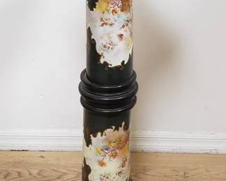 Vintage hand-painted wood and porcelain pedestal