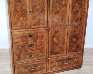 Hickory Mfg. Co. mid century modern burl wood gentleman's wardrobe chest
