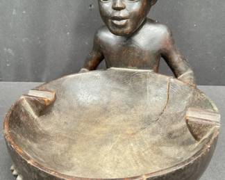 Antique hand carved figural ashtray, as is