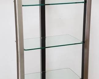 Modern 5-tier metal and wood etagere with glass shelves