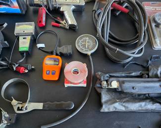 Automotive tools, oil filter wrenches, code scanner, timing light, dwell meter, jumper cables
