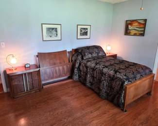 Lane mid century modern twin beds and Lane mid century brutalist nightstand