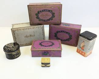 Lot #69 - Vintage Louis Sherry Tin Boxes and Tea Canister & Orris Root Lot