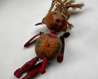 Lot #172 - Antique Mexican Folk Art Phallic Gourd Doll Jicara Coconut Sisal Hair