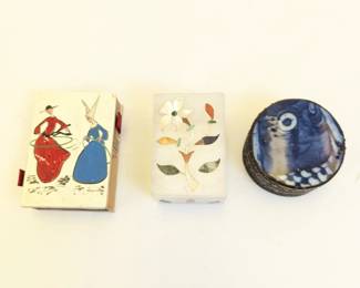 Lot #248 - Vintage Swedish Ceramic Matchbox, White Marble Trinket Box, Chinese Silver-Plated Shard Box.