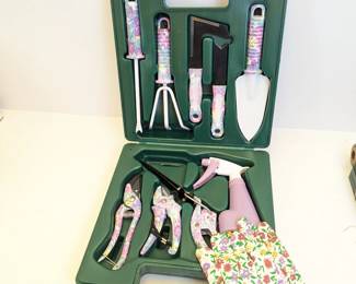 Lot #244 - Lady's 10-Piece Floral Garden Tool Kit in Case