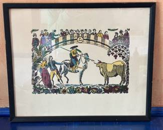 Lot #200 - Vintage Framed Lithograph of a Scene from the Bayeux Tapestry