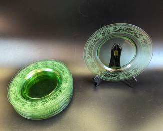 Lot #103 - Fostoria Royal Green Depression Glass Plates Set