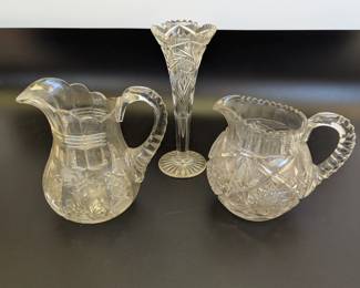Lot #115 - Cut Glass Pitchers and Vase American Brilliant