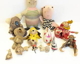 Lot #249 - 1950’s Agnes Brush? Piglet Winnie The Pooh Doll, Wagner Kunstlerschutz Handwork Flocked Lion, & More Vintage Animals