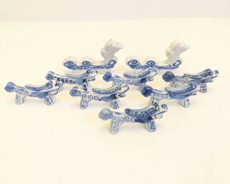 Lot #73 - Set of Vintage Blue and White Porcelain Foo Dog and Rabbit Chopstick Rests