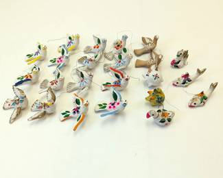 Lot #121 - Vintage Handmade Mexican Ceramic Folk Art Ornaments Birds Fish Swan Pigs