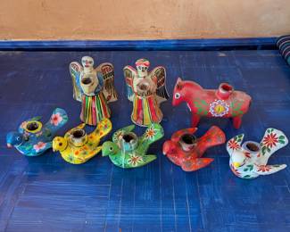 Lot #157 - Mexican Folk Art Candle Holders Lot