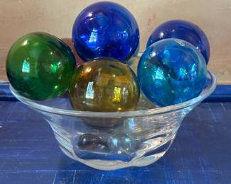 Lot #195 - Vintage Glass Float Collection with Bowl
