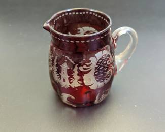 Lot #112 - Antique Egermann Czech Bohemian Cut-to-Clear Cranberry Pitcher